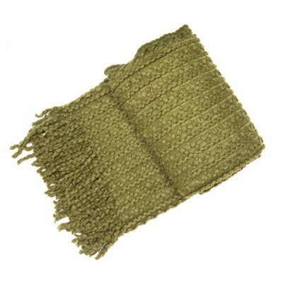 Malini Olive Barley Twist Throw with Tassels