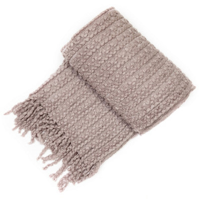 Malini Taupe Barley Twist Throw with Tassels