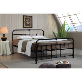 Malmo Black Double Metal Bed Frame Hospital Style Vintage