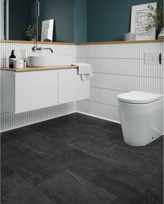 Quick-step Lima Coal Slate effect Textured Vinyl Tile, 1.85m²