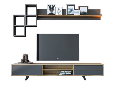 MALMO TV Entertainment Cabinet with Large wall shelf / Oak, Anthracite