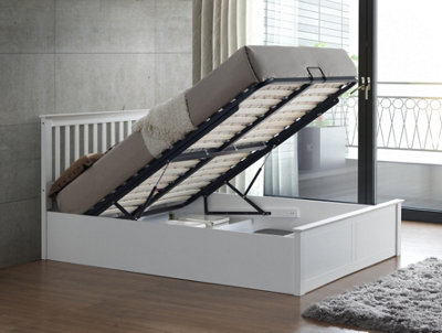 Malmo White Wooden Ottoman Bed Double