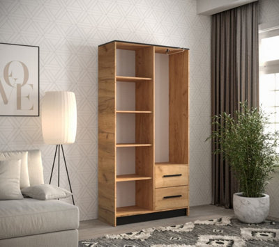 Malta 1 Contemporary 2 Door Wardrobe 2 Drawers  4 Shelves 1 Rail Golden Oak Effect (H)2020mm (W)1030mm (D)400mm