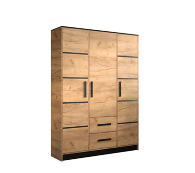 Malta 1 Contemporary 3 Door Wardrobe 2 Drawers 8 Shelves 1 Rail Golden