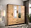 Malta 2 Contemporary Mirrored 4 Door Wardrobe 2 Drawers  8 Shelves 1 Rail Golden Oak Effect (H)2020mm (W)2010mm (D)400mm