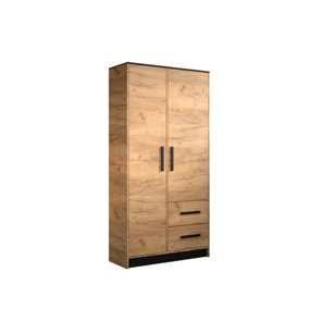 Malta 3 Contemporary 2 Door Wardrobe 2 Drawers  4 Shelves 1 Rail Golden Oak Effect (H)2020mm (W)1030mm (D)400mm