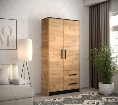 Malta 3 Contemporary 2 Door Wardrobe 2 Drawers  4 Shelves 1 Rail Golden Oak Effect (H)2020mm (W)1030mm (D)400mm