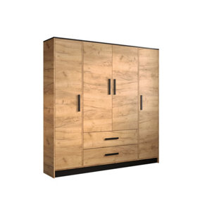 Malta 3 Contemporary 4 Door Wardrobe 2 Drawers  8 Shelves 1 Rail Golden Oak Effect (H)2020mm (W)2010mm (D)400mm