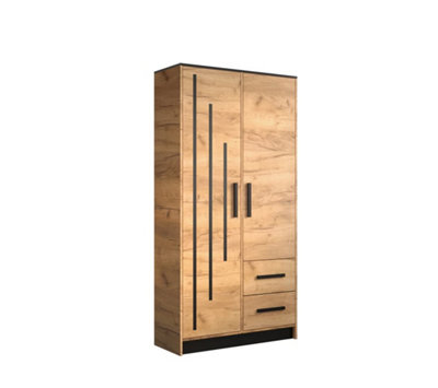 Malta 5 Contemporary 2 Door Wardrobe 2 Drawers  4 Shelves 1 Rail Golden Oak Effect (H)2020mm (W)1030mm (D)400mm