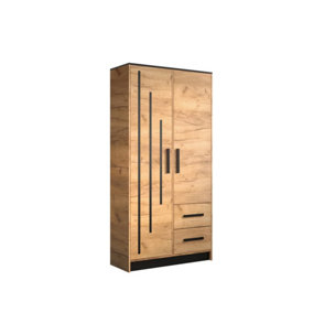 Malta 5 Contemporary 2 Door Wardrobe 2 Drawers  4 Shelves 1 Rail Golden Oak Effect (H)2020mm (W)1030mm (D)400mm