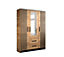 Malta 6 Contemporary Mirrored 3 Door Wardrobe 2 Drawers  8 Shelves 1 Rail Golden Oak Effect (H)2020mm (W)1530mm (D)400mm