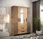 Malta 6 Contemporary Mirrored 3 Door Wardrobe 2 Drawers  8 Shelves 1 Rail Golden Oak Effect (H)2020mm (W)1530mm (D)400mm