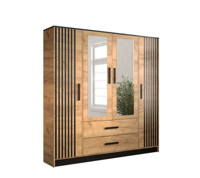 Malta 6 Contemporary Mirrored 4 Door Wardrobe 2 Drawers 8 Shelves 1