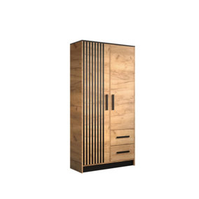 Malta 7 Contemporary 2 Door Wardrobe 2 Drawers  4 Shelves 1 Rail Golden Oak Effect (H)2020mm (W)1030mm (D)400mm