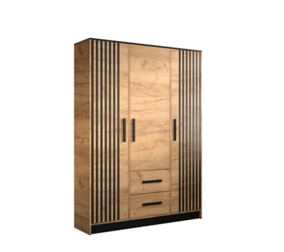 Malta 7 Contemporary 3 Door Wardrobe 2 Drawers 8 Shelves 1 Rail Golden