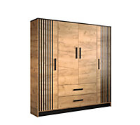 Malta 7 Contemporary 4 Door Wardrobe 2 Drawers  8 Shelves 1 Rail Golden Oak Effect (H)2020mm (W)2010mm (D)400mm