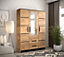 Malta Contemporary Mirrored 3 Door Wardrobe 2 Drawers  8 Shelves 1 Rail Golden Oak Effect (H)2020mm (W)1530mm (D)400mm