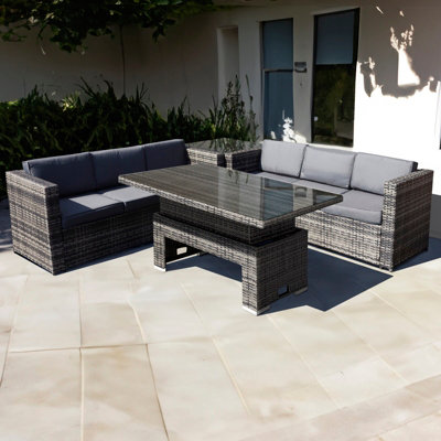 Malta Rattan Seat Rising Table Corner Set in Walnut Grey