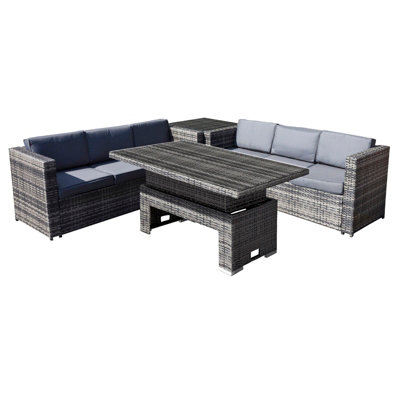 Malta Rattan 6 Seat Rising Table Corner Set in Walnut Grey