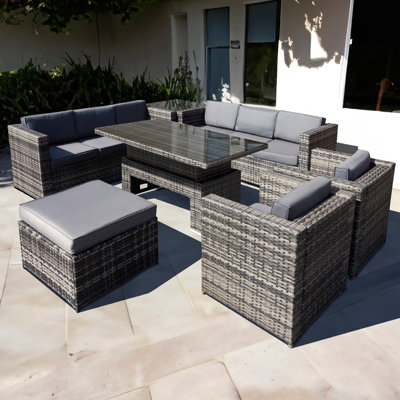 Malta Rattan 9 Seat Rising Table U-Shape Set in Walnut Grey