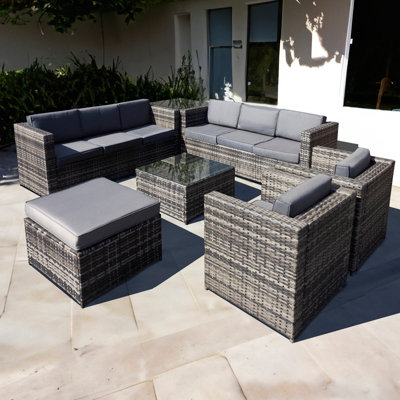 Malta Rattan 9 Seat U Shape Set in Grey Walnut