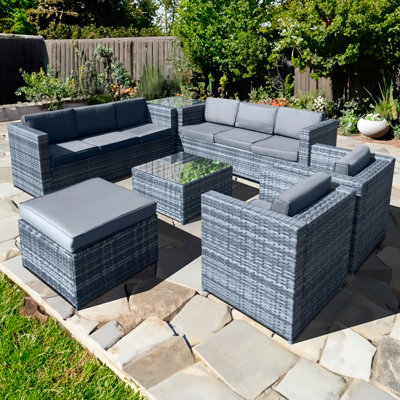 Malta Rattan 9 Seat U Shape Set in Ocean Grey
