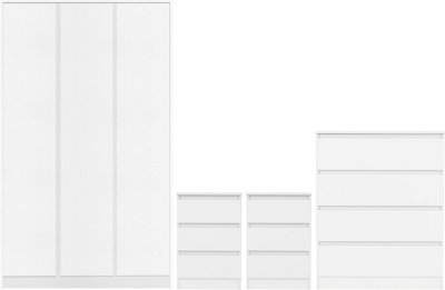 Malvern 3 Door Wardrobe Bedroom Set White with Chest and x2 Bedsides