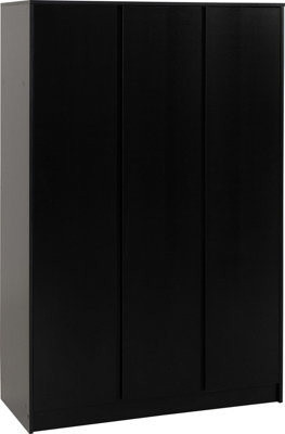 Malvern 3 Door Wardrobe in Black Finish Hanging Rail and Shelving