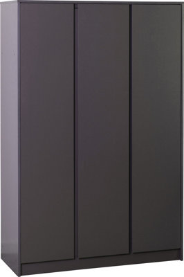 Malvern 3 Door Wardrobe in Grey Finish Hanging Rail and Shelving