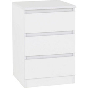 Malvern 3 Drawer Bedside - L40 x W40 x H60 cm - White
