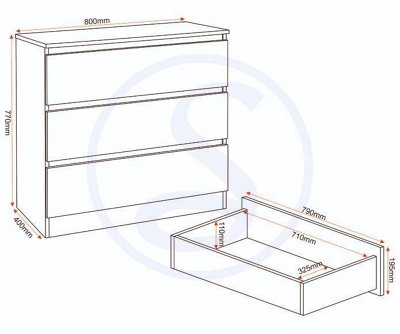 Malvern 3 Drawer Chest Black Recessed Handles