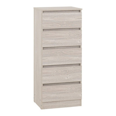 Malvern 5 Drawer Narrow Chest - L40 x W48 x H114 cm - Urban Snow