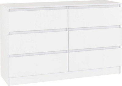 Malvern 6 Drawer Chest - L40 x W121.5 x H77 cm - White