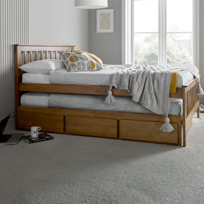 Malvern Oak Finish 3 Drawer Double Wooden Storage Bed With Trundle Underbed