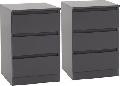 Malvern Pair of Bedsides 3 Drawer Grey Finish Recessed Handles Metal Runners