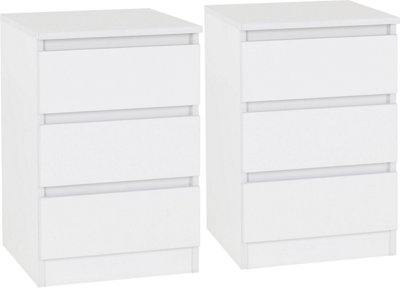 Malvern Pair of Bedsides 3 Drawer White Finish Recessed Handles Metal Runners