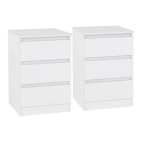 Malvern Pair of Bedsides 3 Drawer White Finish Recessed Handles Metal Runners