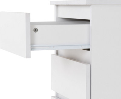 Malvern Pair of Bedsides 3 Drawer White Finish Recessed Handles Metal Runners