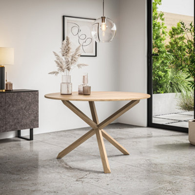 Malvern Round Dining Table Oak Effect Table Top w Solid Oak Legs