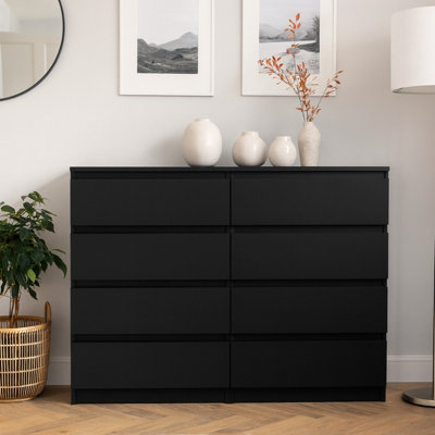 Malwa M8 Chest of Drawers Modern Handleless Design 8 Drawers Black