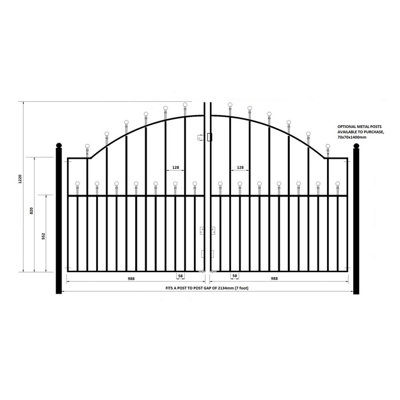 MANA Ball Top Arched Metal Driveway Gate 2134mm GAP x 1220mm High MAZP10