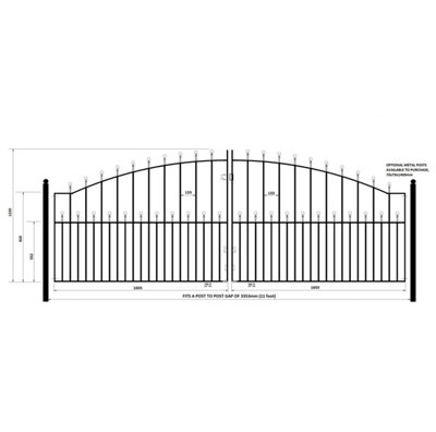 MANA Ball Top Arched Metal Driveway Gate 3353mm GAP x 1220mm High MAZP22 - 3