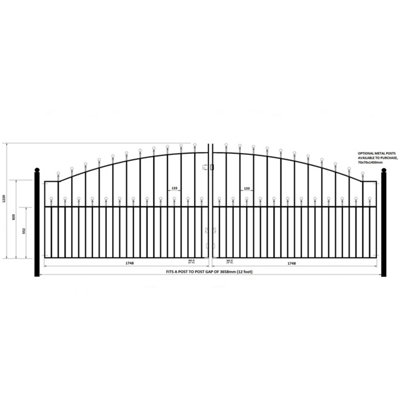 MANA Ball Top Arched Metal Driveway Gate 3658mm GAP x 1220mm High MAZP25