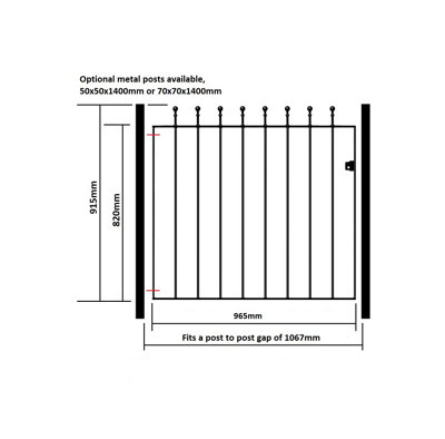 MANA Ball Top Metal Garden Gate 1067mm GAP x 915mm High MAZP05/5 - 3