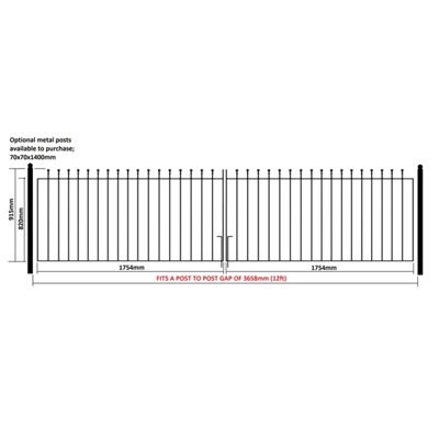 MANA Ball Top Pair of Metal Driveway Gates 3658mm GAP x 915mm High MAZP55