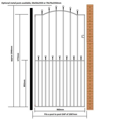 MANA Ball Top Tall Bow Top Metal Garden Gate 1067mm GAP x 1940mm High MAZP34