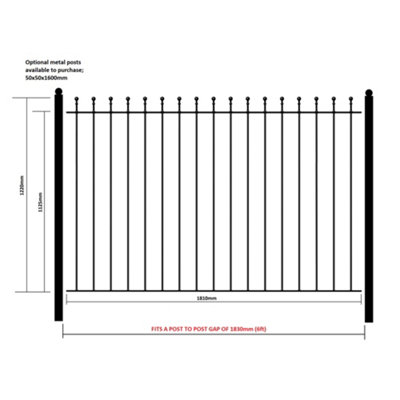 MANA Metal Ball Top Garden Fence Panel 1830mm (6ft) GAP x 1220mm High MAZP02