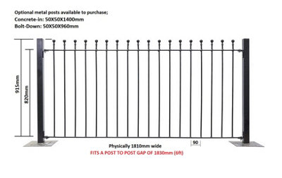 MANA Metal Ball Top Garden Fence Panel 1830mm (6ft) GAP x 914mm High MAZP01