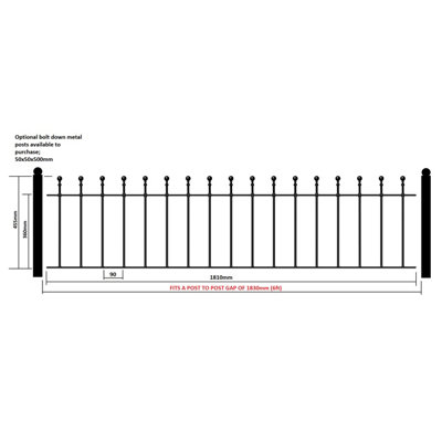 MANA Metal Ball Top Garden Railing Panel 1830mm (6ft) GAP x 455mm High MAZP03