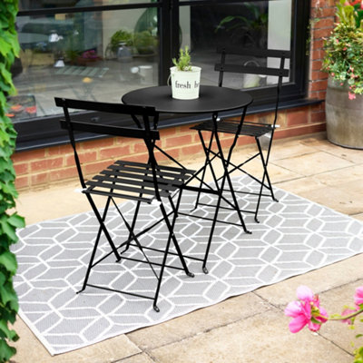 Manarola 3 Piece Garden Foldable Metal Bistro Dining Set - Black